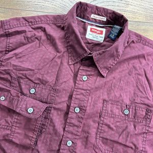 Wrangler Flex For Comfort Mens‎ Large Maroon Geo Pattern Button Down Long Sleeve